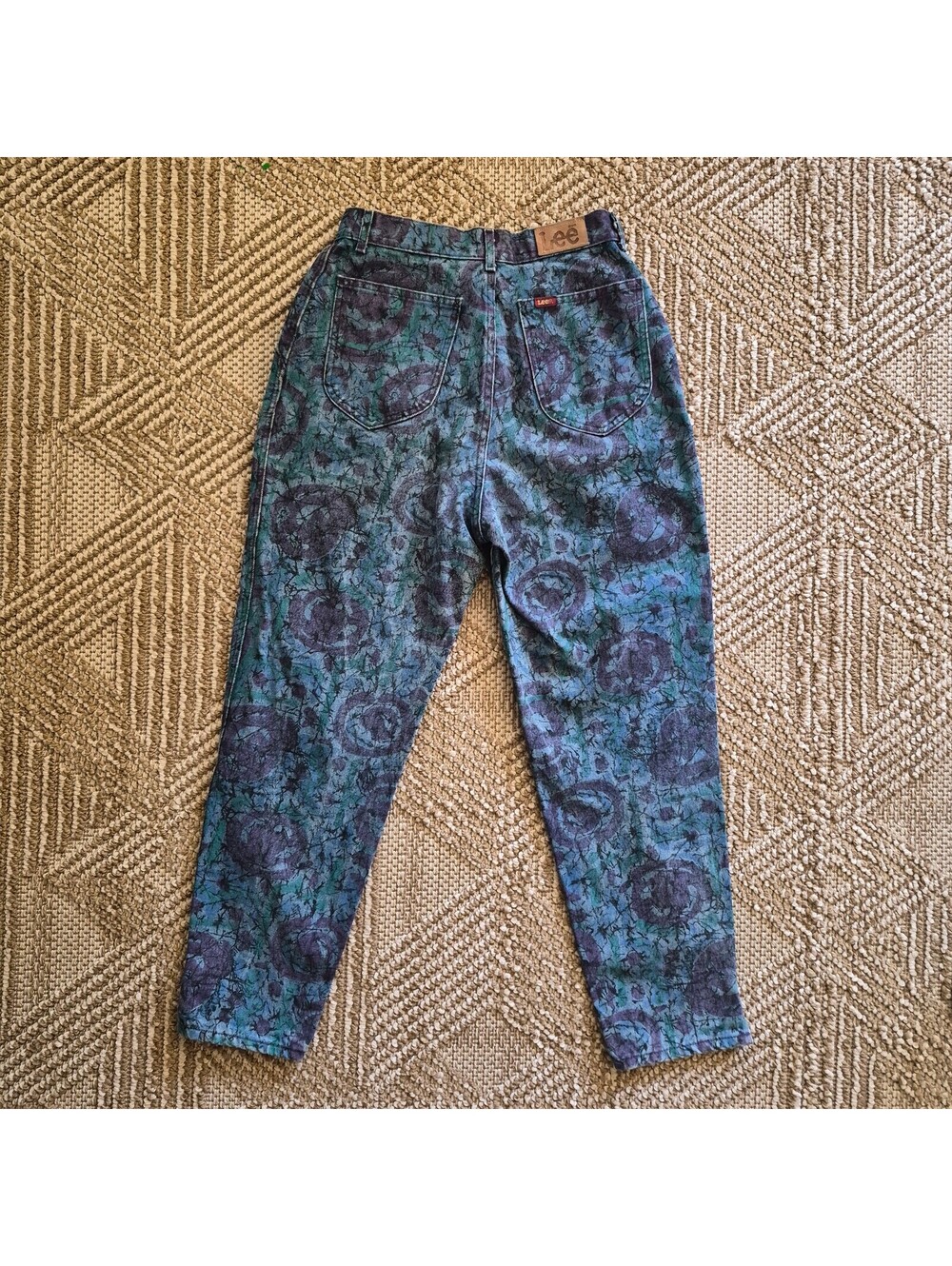 Vintage 90's Lee High Waisted Floral Mom Jeans Blue Purple Denim 26"